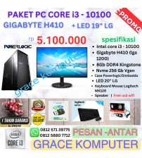 Paket PC Kantor - Core i3 10100 (gen 10)  | Ram 8gb DDR4 | Ssd 256gb Nvme  | LED 20" LG